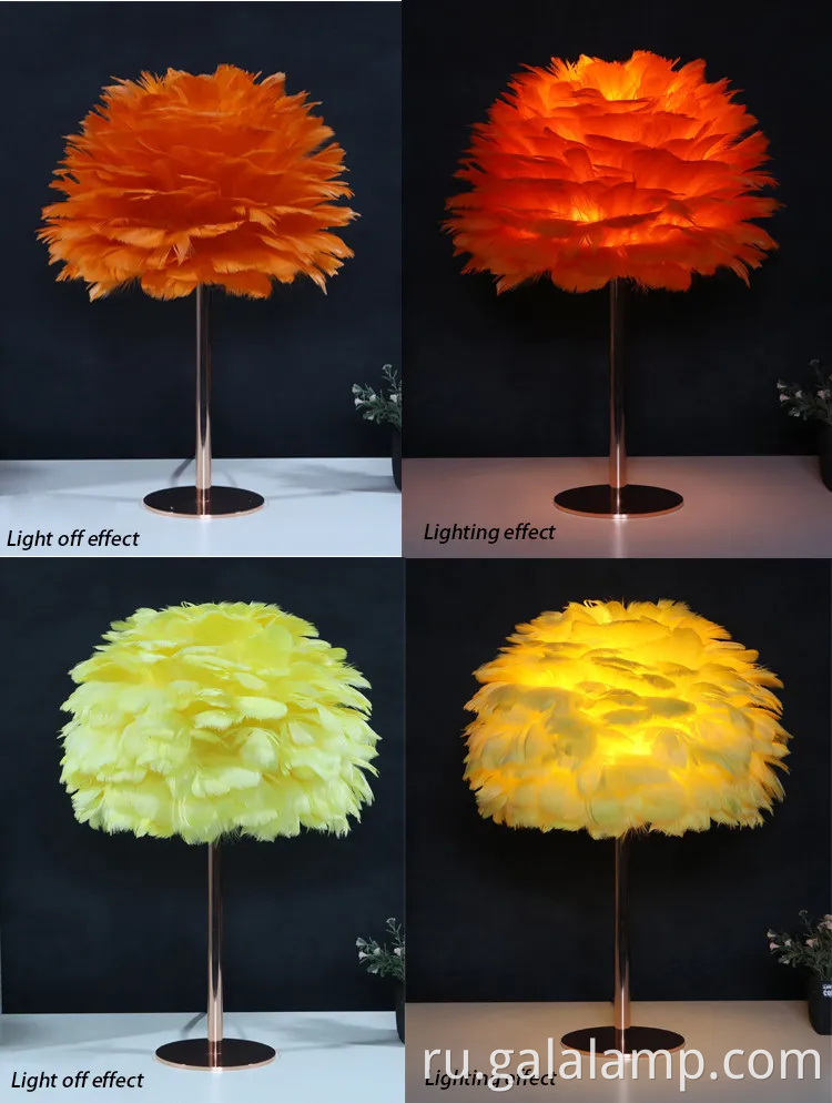 Элегантная настольная лампа с перьями из розового золота для стильных спальни